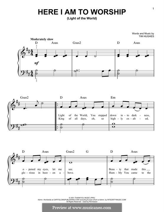 Here I am to Worship (Phillips, Craig & Dean): For piano by Tim Hughes