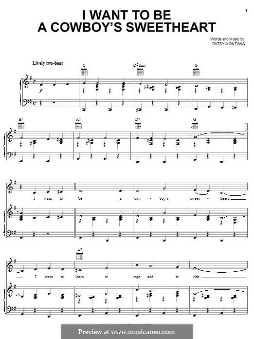 I Want To Be a Cowboy's Sweetheart: For voice and piano (or guitar) by Patsy Montana
