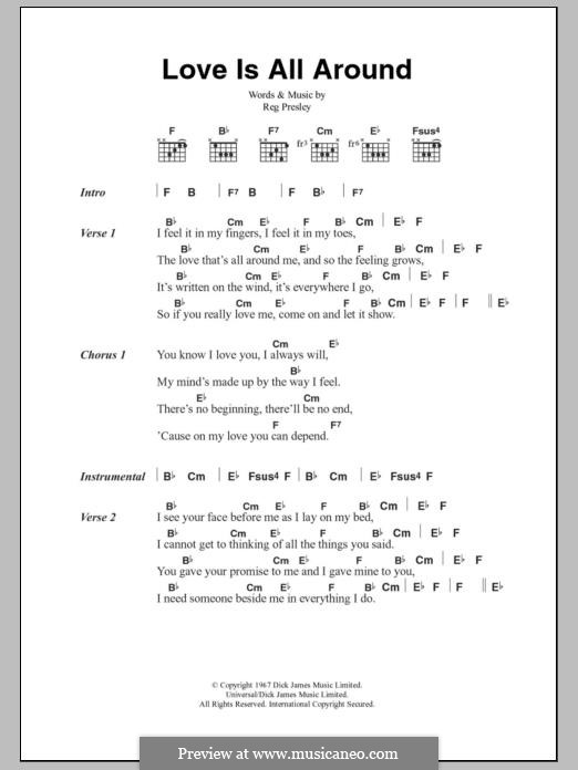 Love Is All Around (Wet Wet Wet): Lyrics and chords by Reg Presley