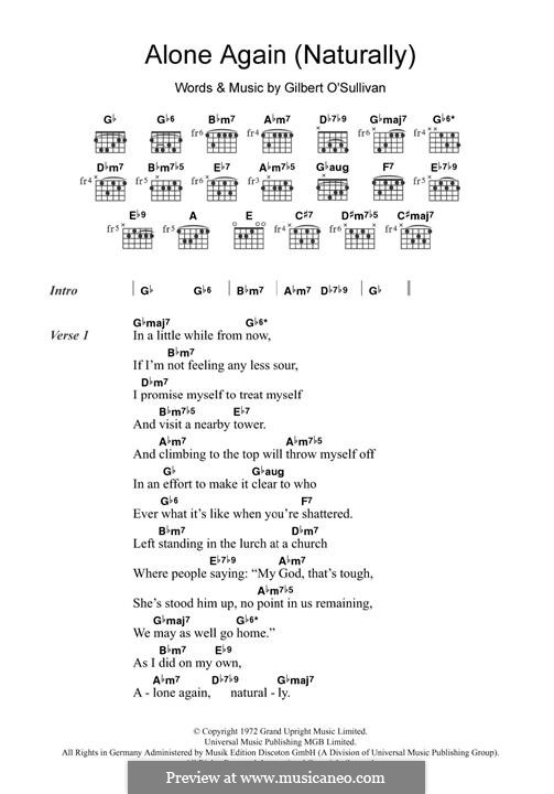 Alone Again (Naturally): Lyrics and chords by Gilbert O'Sullivan