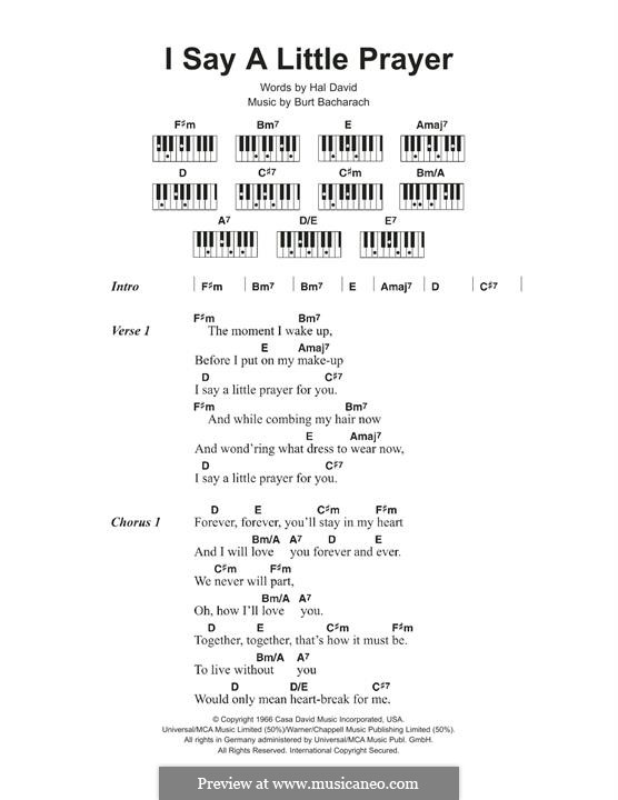 I Say a Little Prayer: Lyrics and chords by Burt Bacharach