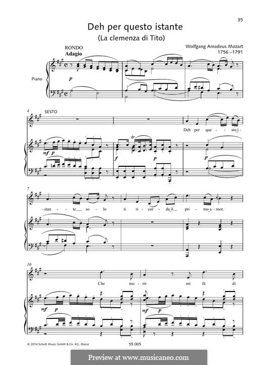 Deh, per questo istante solo: For voice and piano by Wolfgang Amadeus Mozart