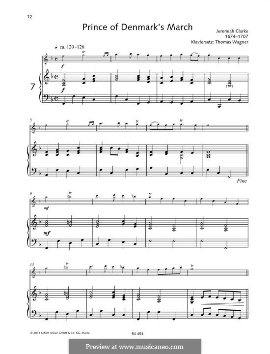 Prince of Denmark's March (Trumpet Voluntary), printable scores: For trumpet and piano by Jeremiah Clarke