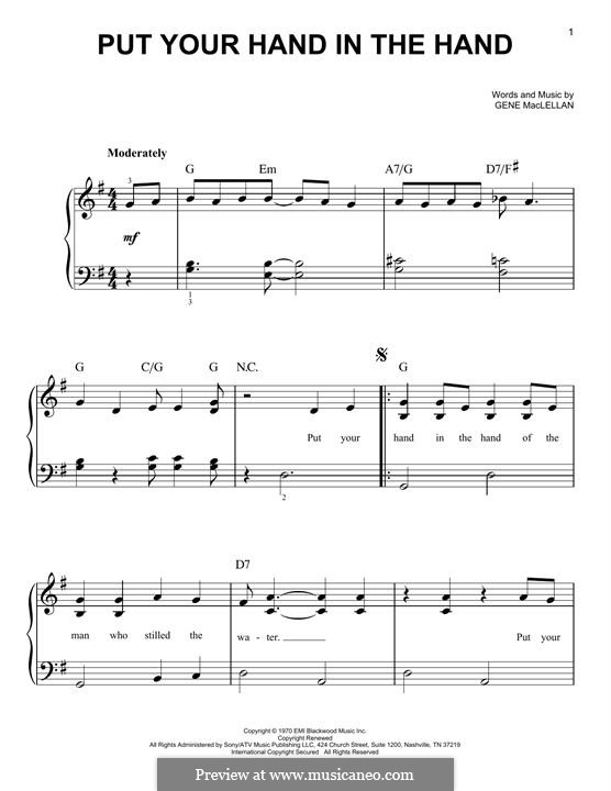 Put Your Hand in the Hand (Ocean): For piano by Gene MacLellan