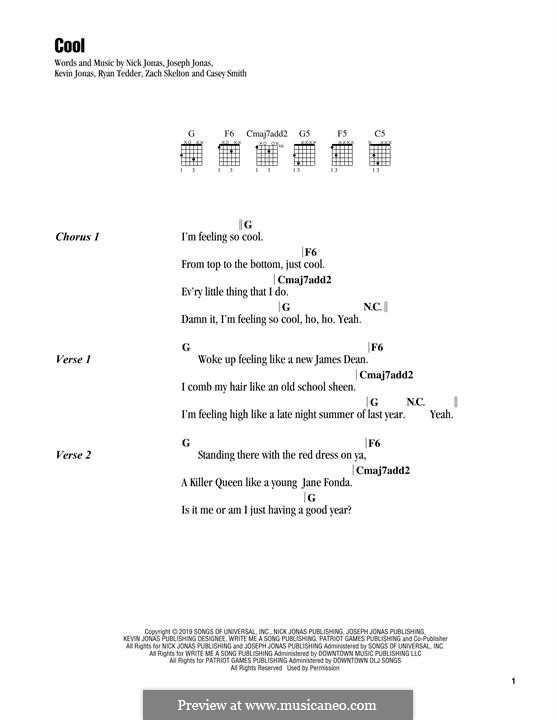 Cool (Jonas Brothers): Lyrics and chords by Joseph Jonas, Kevin Jonas Sr., Nicholas Jonas, Ryan B Tedder, Zach Skelton, Casey Smith