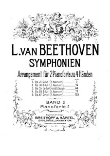 Symphonies No.1-5, Op.21, 36, 55, 60, 67: Version for two pianos four hands – piano II part by Ludwig van Beethoven