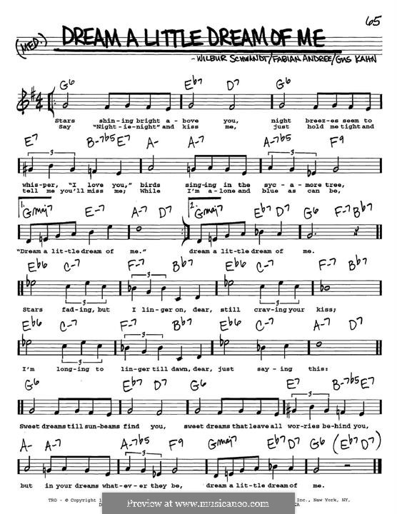 Dream a Little Dream of Me: Melody line by Fabian Andre, Wilbur Schwandt