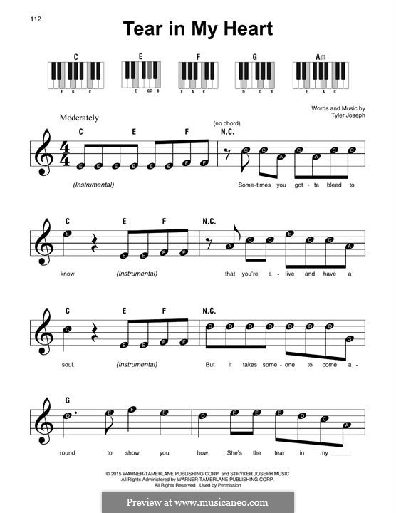 Tear in My Heart (twenty one pilots): For piano by Tyler Joseph