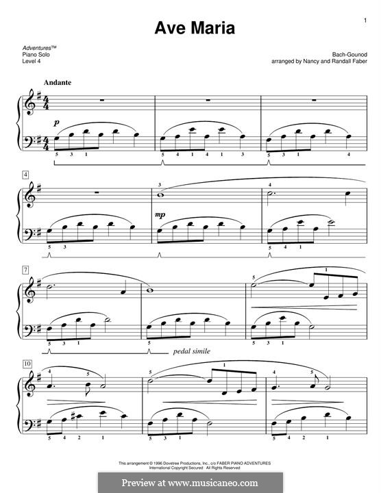 Ave Maria (Printable Sheet Music): For easy piano by Johann Sebastian Bach, Charles Gounod