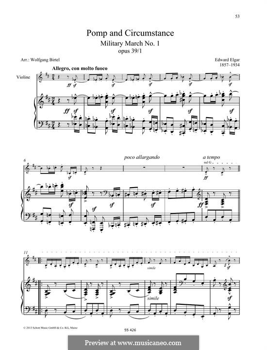 Pomp and Circumstance: For violin and piano by Edward Elgar