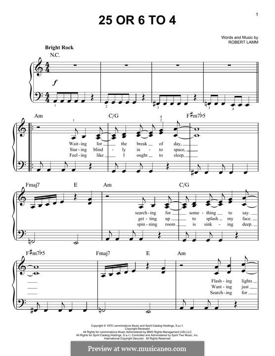 25 or 6 to 4 (Chicago): For piano by Robert Lamm