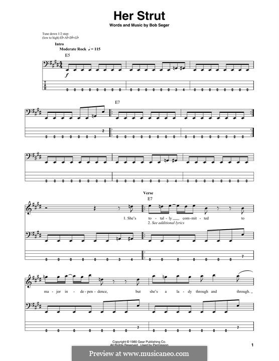 Her Strut: For bass guitar with tab by Bob Seger