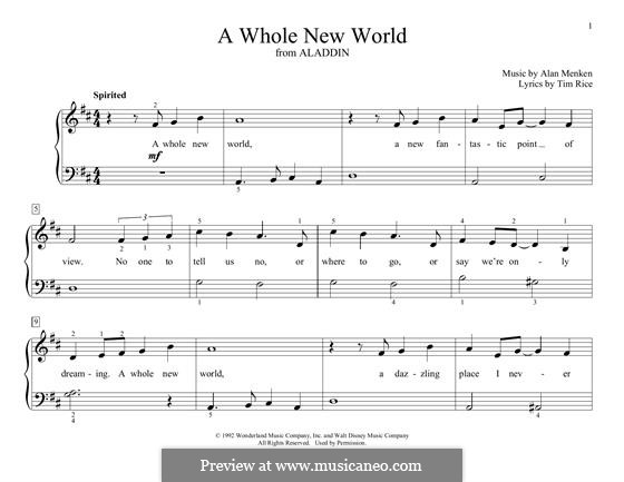 A Whole New World (from Aladdin), for Piano: For a single performer by Alan Menken