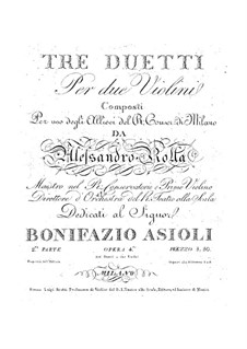 Three Duos for Two Violins, BI 184, 160, 137 Op.4: Three Duos for Two Violins by Alessandro Rolla