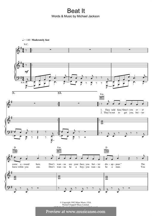 Beat It: For voice and piano (or guitar) by Michael Jackson
