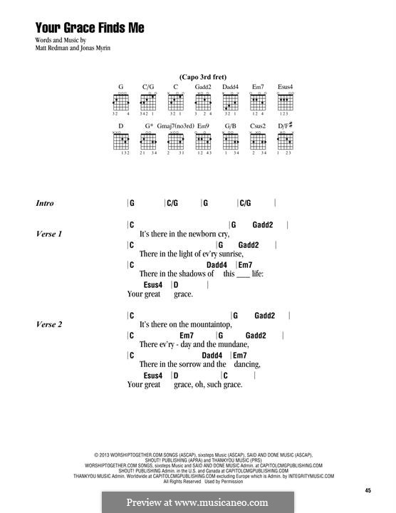 Your Grace Finds Me: Lyrics and chords by Jonas Myrin, Matt Redman