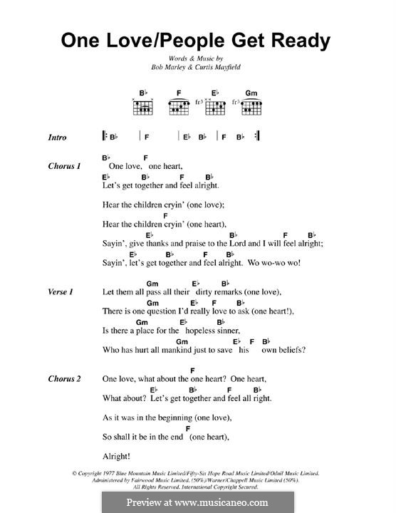 One Love / People Get Ready: Lyrics and chords by Bob Marley, Curtis Mayfield