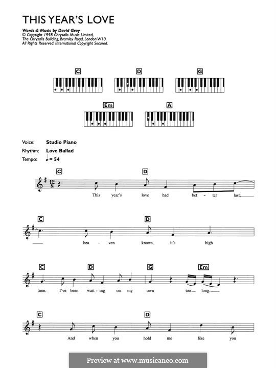 This Year's Love: Melody line by David Gray