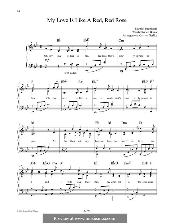 My Love Is Like A Red Red Rose By Folklore Sheet Music On Musicaneo