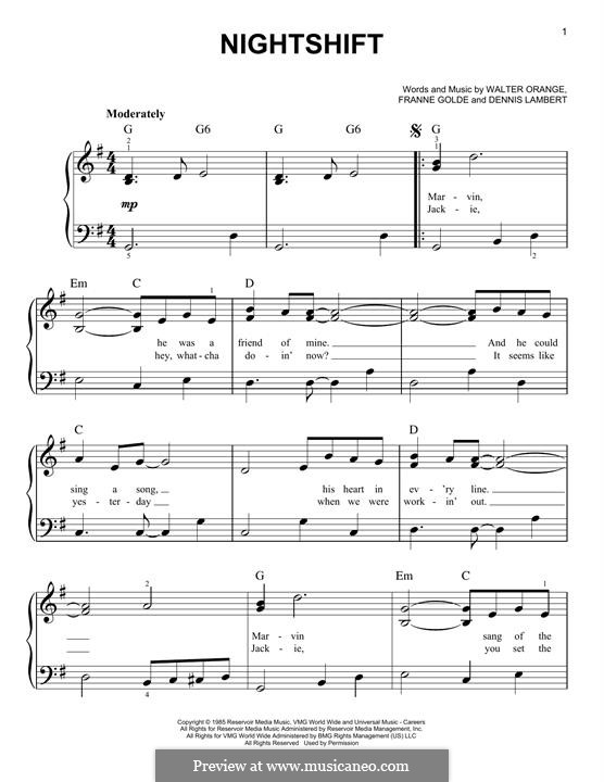 Nightshift (The Commodores): For piano by Dennis Lambert, Francine Golde, Walter Orange