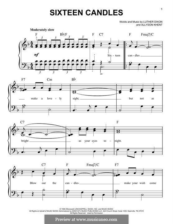 Sixteen Candles (The Crests) by A.R. Khent, L. Dixon on MusicaNeo