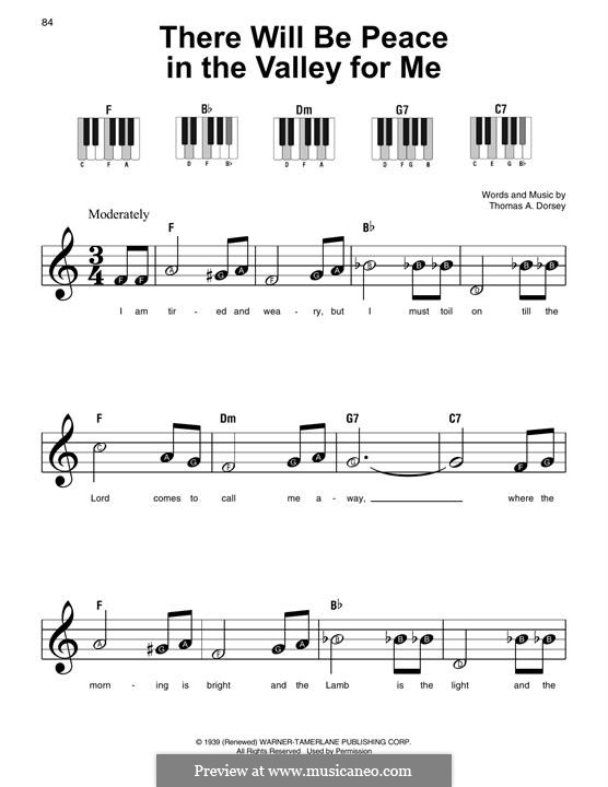 (There'll Be) Peace in the Valley (For Me): For piano (big notes) by Thomas A. Dorsey