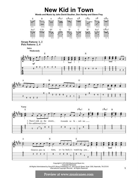 New Kid in Town (The Eagles): For guitar with tab by Don Henley, Glen Frey, John David Souther
