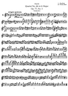 String Quartet No.66 in G Major, Hob.III/81 Op.77 No.1: Violin I part by Joseph Haydn