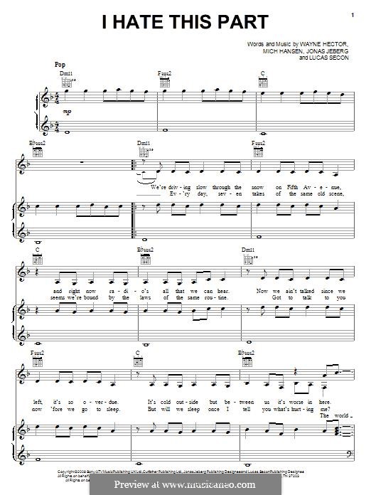 I Hate This Part (Pussycat Dolls): For voice and piano (or guitar) by Jonas Jeberg, Lucas Secon, Mich Hansen, Wayne Anthony Hector