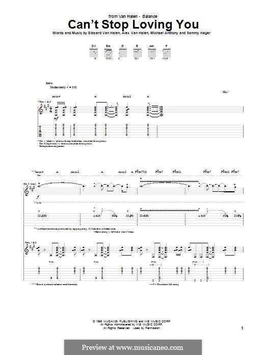 Can't Stop Loving You (Van Halen): For guitar with tab by Alex Van Halen, Edward Van Halen, Michael Anthony, Sammy Hagar