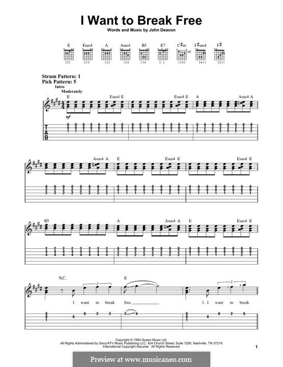 I Want to Break Free (Queen): For guitar with tab by John Deacon