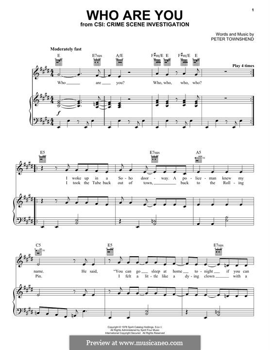 Who Are You? (The Who): For voice and piano (or guitar) by Peter Townshend