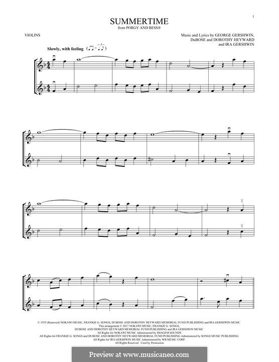 Summertime, for two instruments: For two violins by George Gershwin