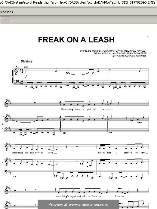 Freak on a Leash (Korn): For voice and piano by Brian Welch, David Silveria, Jonathan Davis, Reginald Arvizu