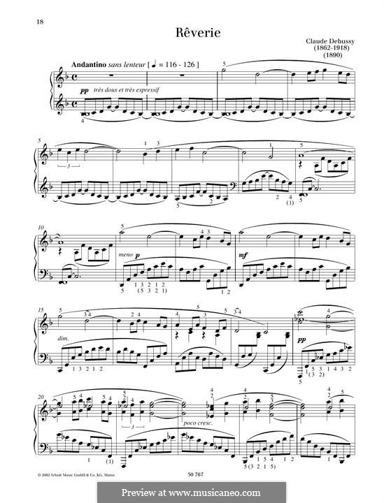 Rêverie, L.68: For piano by Claude Debussy