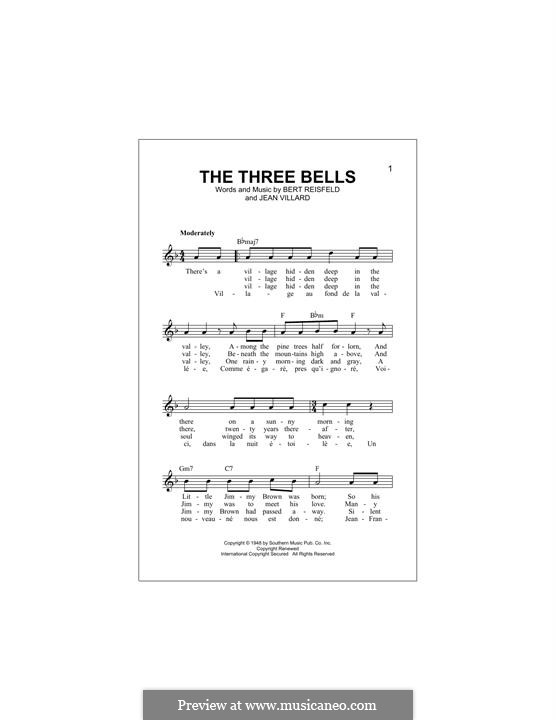 The Three Bells (Les Trois Cloches): Melody line by Jean Villard