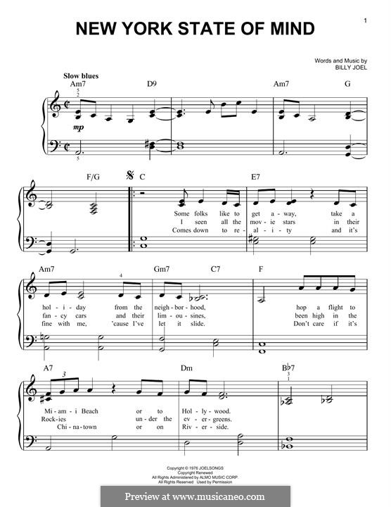 New York State of Mind: For piano by Billy Joel