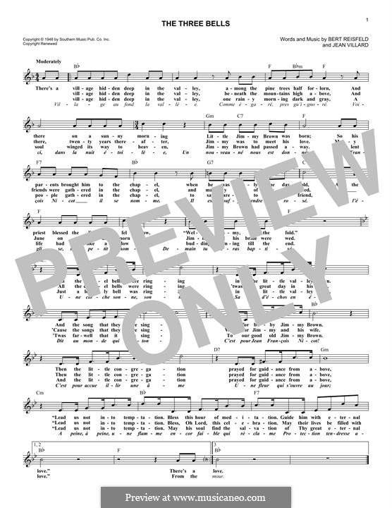 The Three Bells (Les Trois Cloches): Melody line by Jean Villard