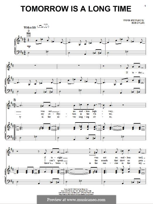 Tomorrow Is a Long Time: For voice and piano (or guitar) by Bob Dylan