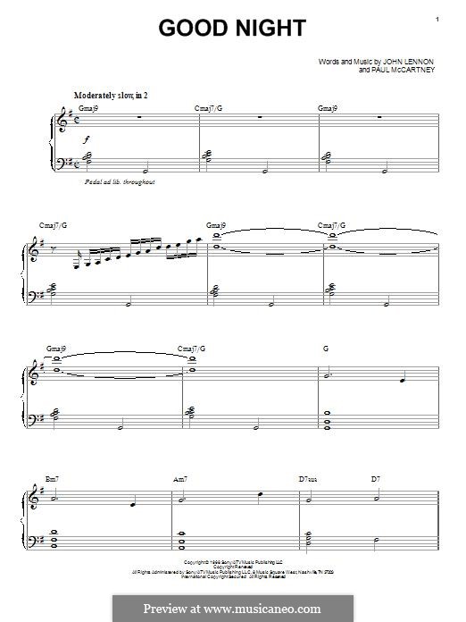 Good Night (The Beatles): For voice and piano by John Lennon, Paul McCartney