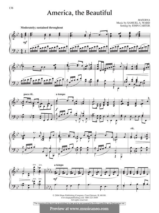 America, The Beautiful: For piano by Samuel Augustus Ward