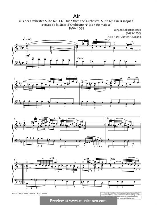 Aria (Printable Scores): Version for piano by Johann Sebastian Bach