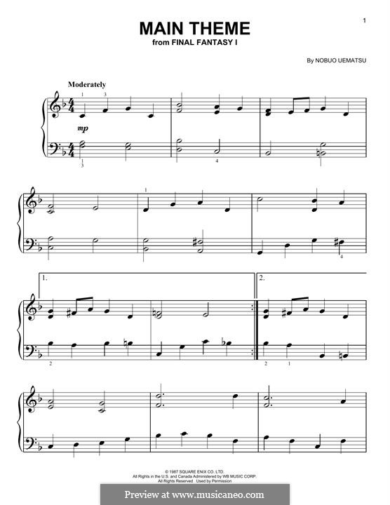 Final Fantasy VII (Main Theme): For piano by Nobuo Uematsu