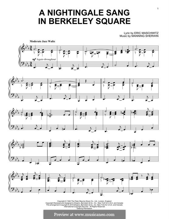 A Nightingale Sang in Berkeley Square: For piano by Eric Maschwitz, Manning Sherwin