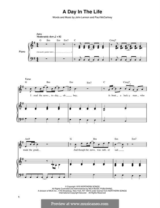 A Day in the Life (The Beatles): For voice and piano by John Lennon, Paul McCartney