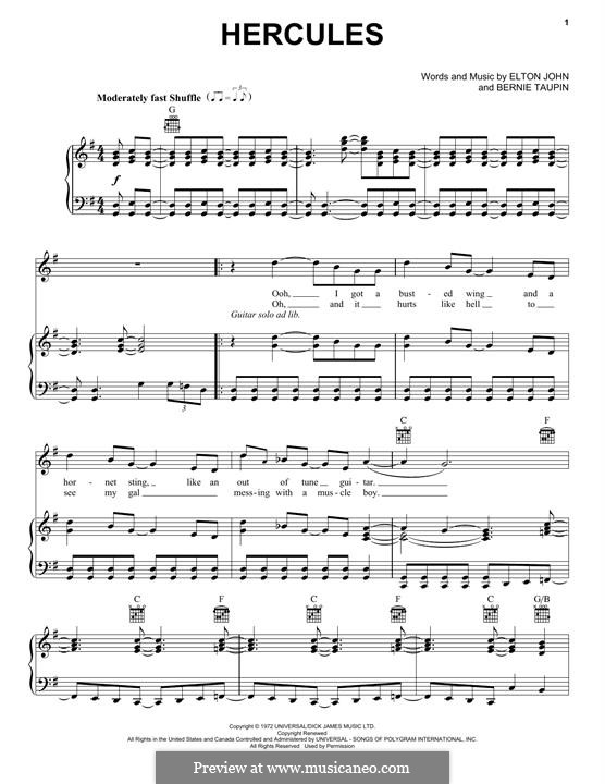 Hercules (from Rocketman): For voice and piano (or guitar) by Elton John