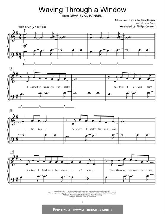 Waving Through a Window (from Dear Evan Hansen): For piano by Justin Paul, Benj Pasek