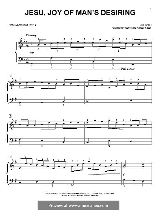 Jesu, Joy of Man's Desiring, for Piano: Easy version by Johann Sebastian Bach