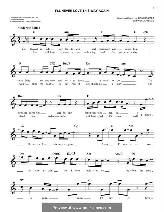 I'll Never Love This Way Again (Dionne Warwick): Melody line by Richard Kerr, Will Jennings