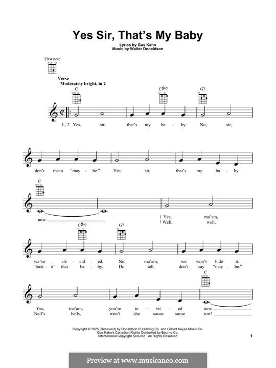 Yes Sir, That's My Baby: For ukulele by Walter Donaldson